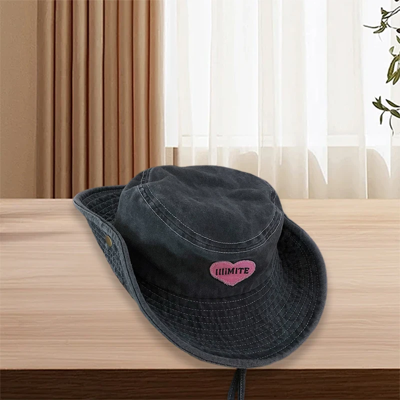 Stylish Unisex Fedora Hat with Heart Embroidery and Wide Brim Perfect for Outdoor Activities like Hiking and Camping