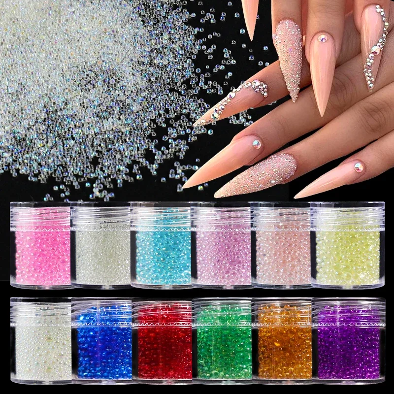 Mixed Tiny Glass Balls Rhinestones Manicure AB Pink Microbead Caviar Crystal Beads Nail Art Decoration DIY 3D Charms Accessories