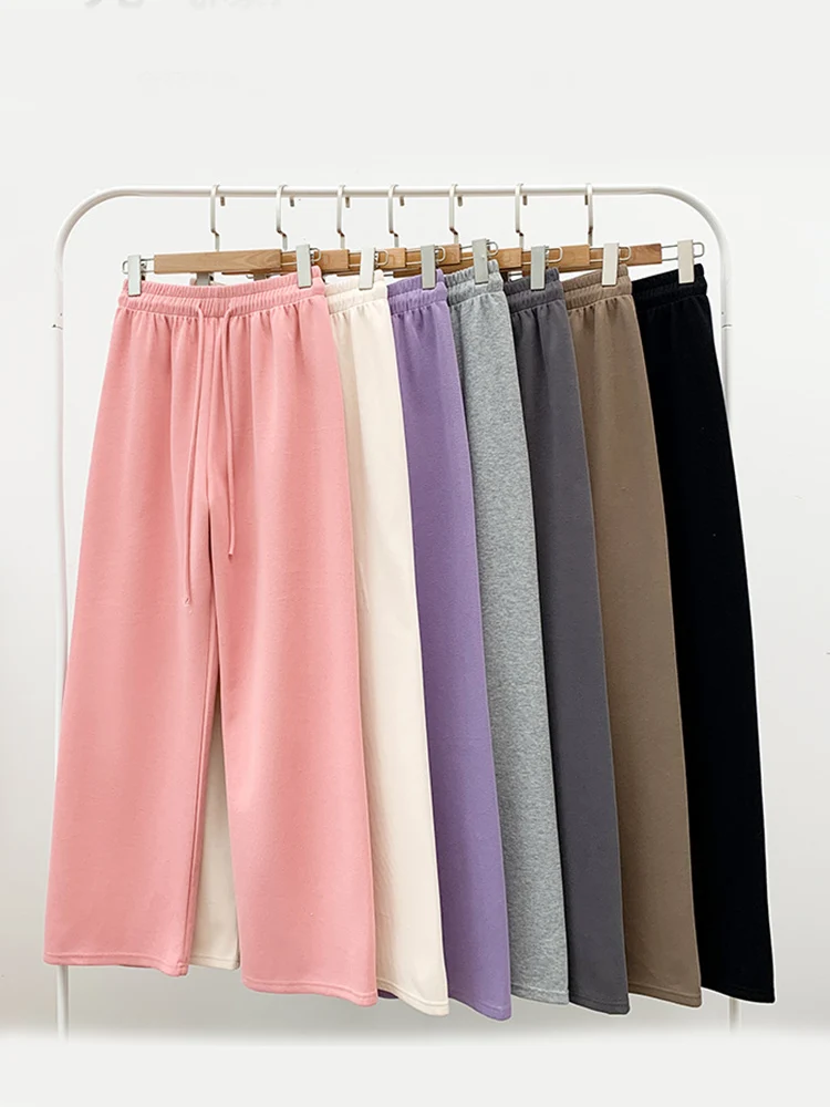 Spring Autumn Women Long Pants Casual Wide leg Elastic Waist Female Straight Knitted Trousers 2024 Sports Pants Loose Pants