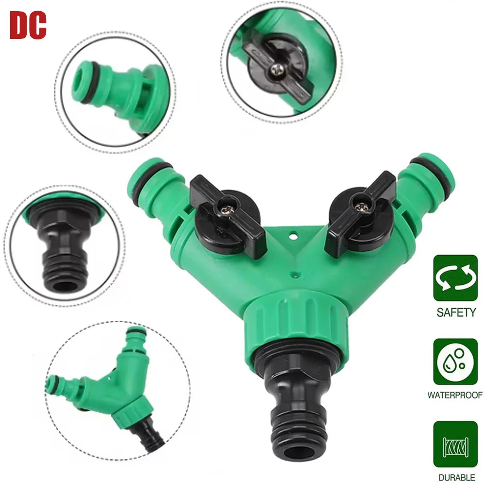 Garden Hose Connector Garden Water Pipe Connectors Pipe Adapter Y Shape Hose Splitter Valve Three Way Plastic Valve with Switch for Flower Planting