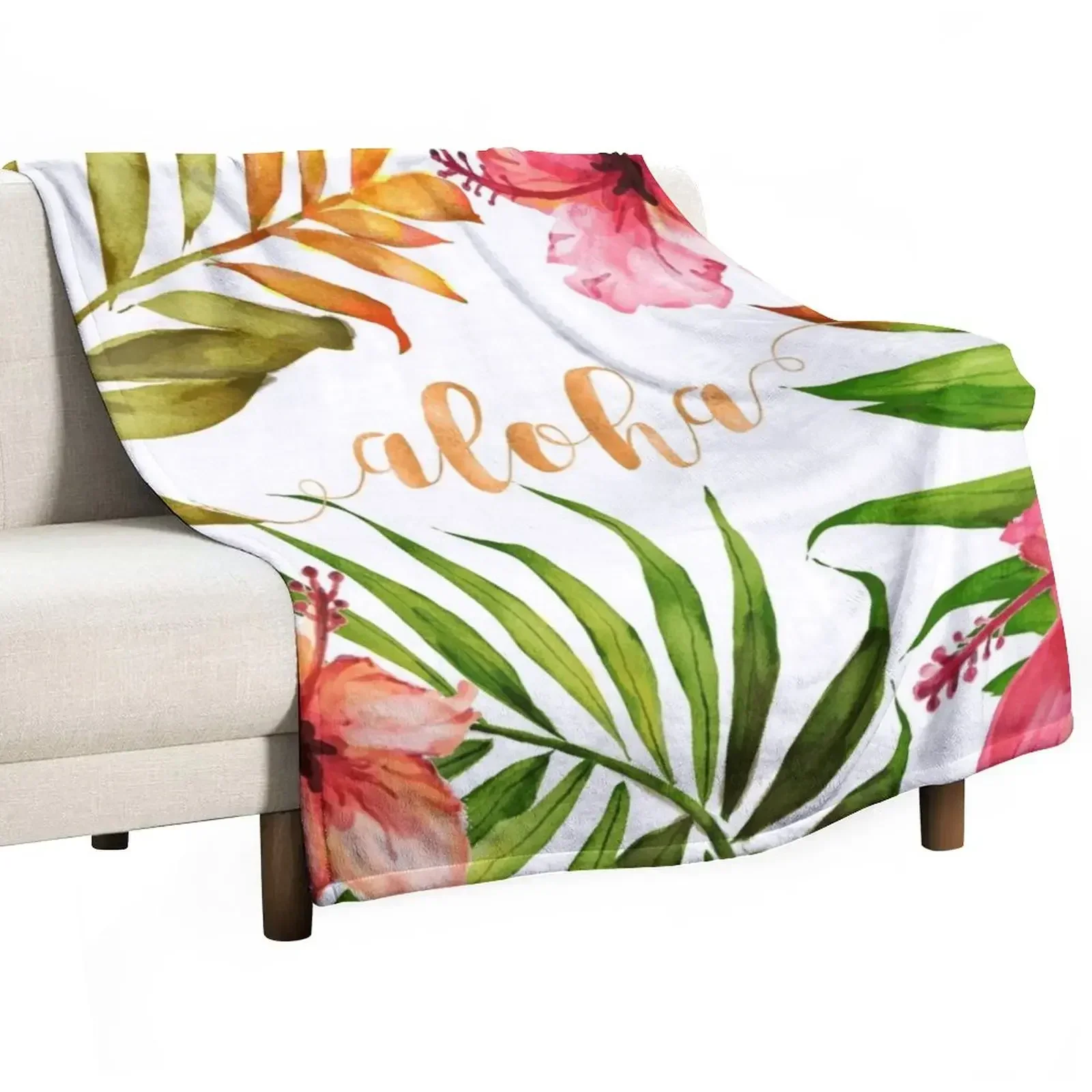 

Aloha Tropical Hawaiian Floral Watercolor Throw Blanket wednesday warm winter Sofa Quilt Single Blankets