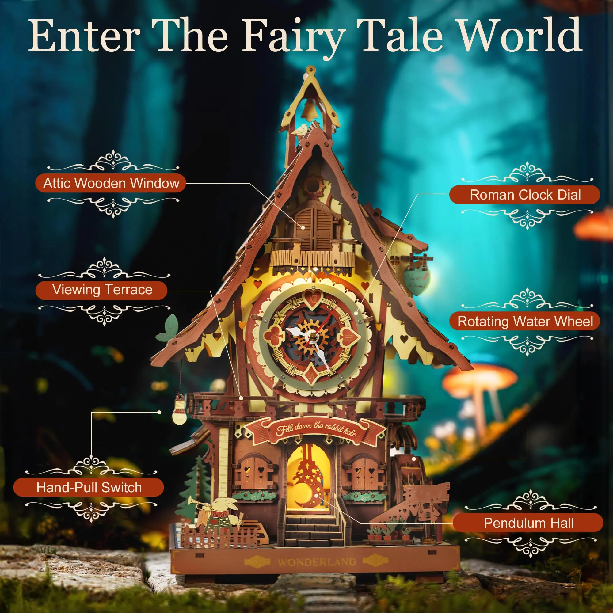 Robotime ROKR Cuckoo Clock Mechanical 3D Wooden Puzzle Pre-colored