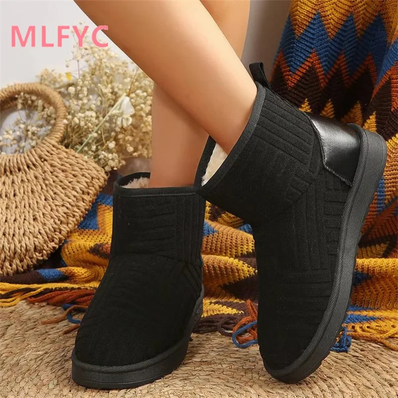 Female European and American Winter New Thick Sole Plush Thickened Snow Cotton Shoes Female Warm Short Boots Cotton Boots Mujer