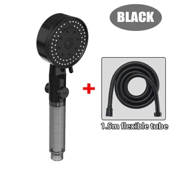 High-Pressure Filtered Handheld Showerhead with One-Touch Stop and Water-Saving Technology - 8.85 in (Black with pipe)