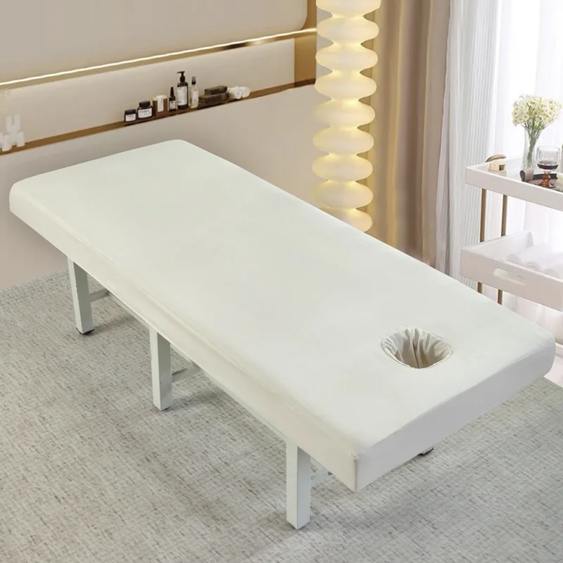 High Elastic Beauty Salon Bed Cover Massage SPA Anti Slip Fitted Bed Sheet Full Cover Rubber Band with Hole Sabanas Solid 6