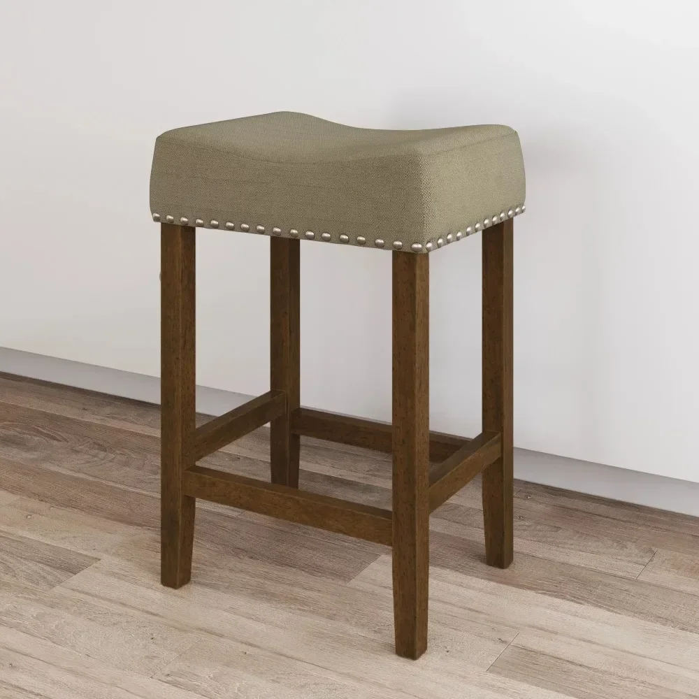 

Wood Pub-Height Counter Bar Stool 24" Beige Fabric Cushion Light Brown Finish Freight Free Rolling Chair Bar Chairs & Stools