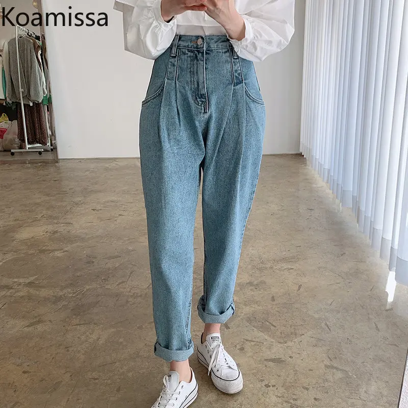 

Koamissa Thin 2023 Summer Women Washed Jeans High Waist Slim Pocket Wide Leg Pants Causal Loose Summer Straight Denim Trousers
