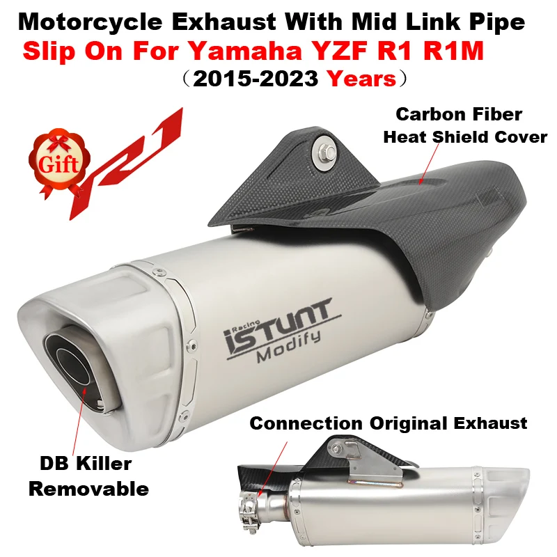 Per Yamaha R1 Yzf R1M Yzf-R1 2015 - 2023 Scarico Moto Escape Modifica Mid Link Pipe Heat Shield Cover Moto Marmitta Db Killer