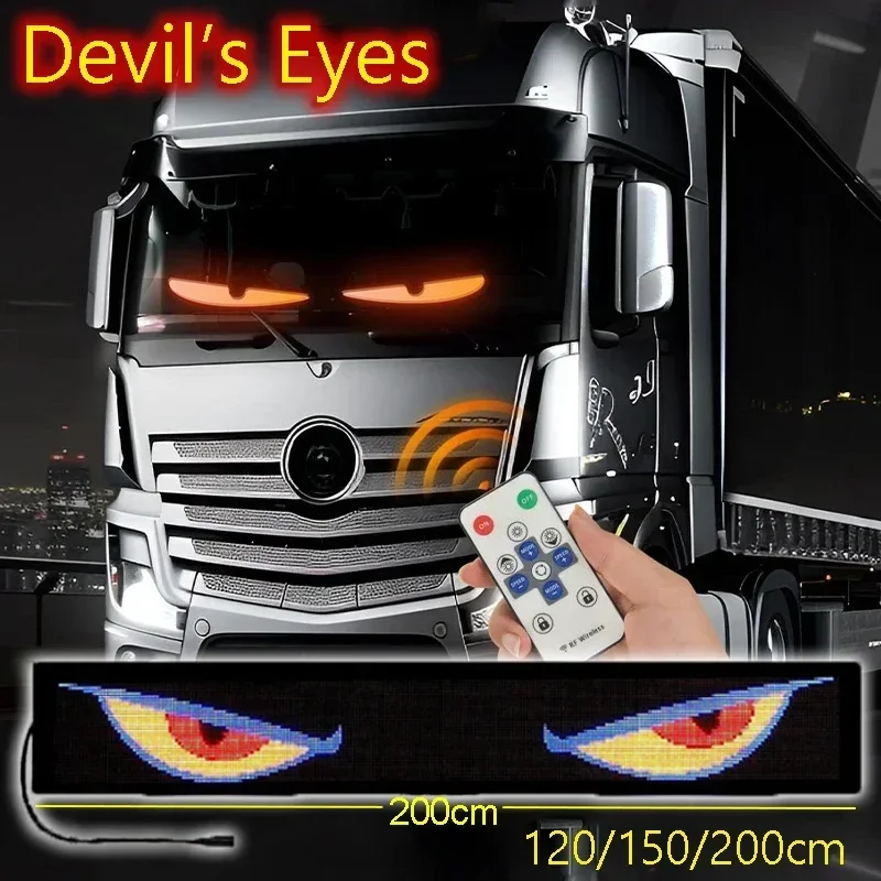 Truck Car Devil Eye LED Pixel Panel Light Remote Control Soft Foldable Lighting Scrolling For Board Windshield 12V 24V