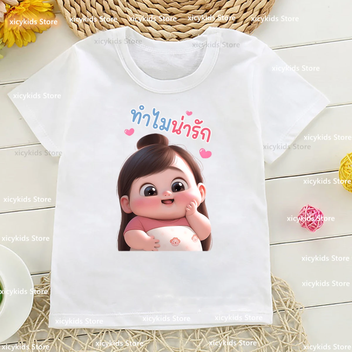 New Kids Tshirt Funny Little Chubby Girl Cartoon Avatar Printed Girl T-Shirt Cute Kids Clothes Summer Short Sleeves Girl Clothes