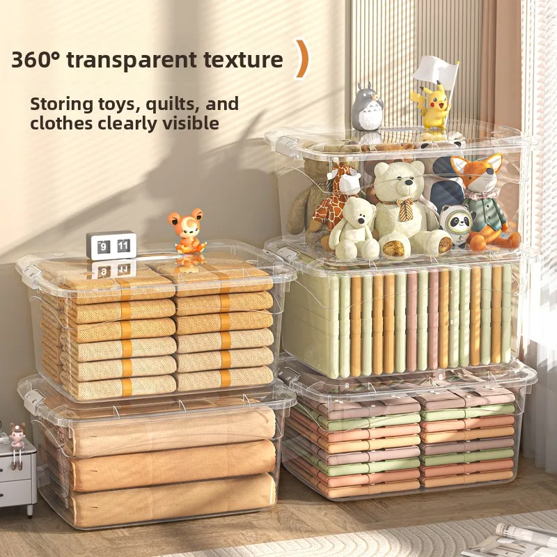 Transparent Plastic Storage Box Thiened Large Capaci for Clothes Toys Clothes for Home Student Dormi Plastic Storage Box