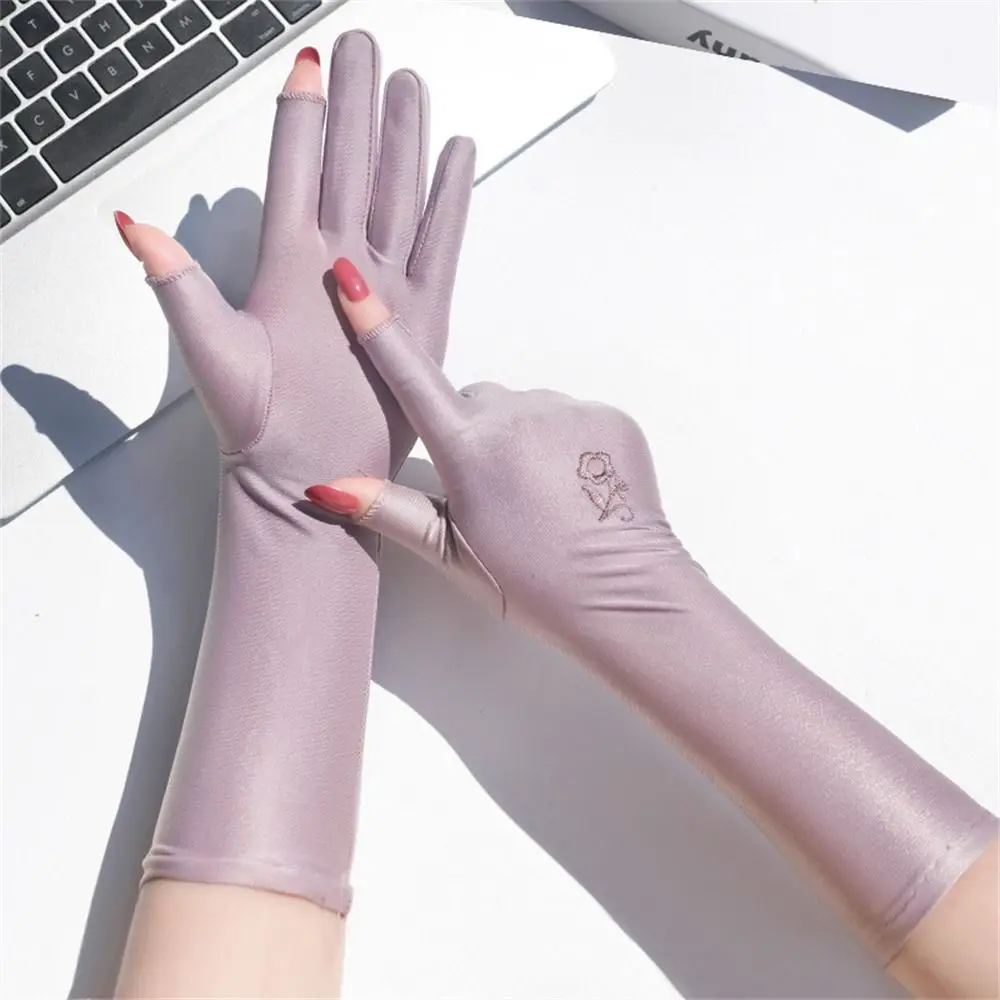 

Women Girls Mid-long Sunscreen Gloves Summer Spring Thin Elastic Anti UV Driving Gloves Slip Resistant Etiquette Gloves