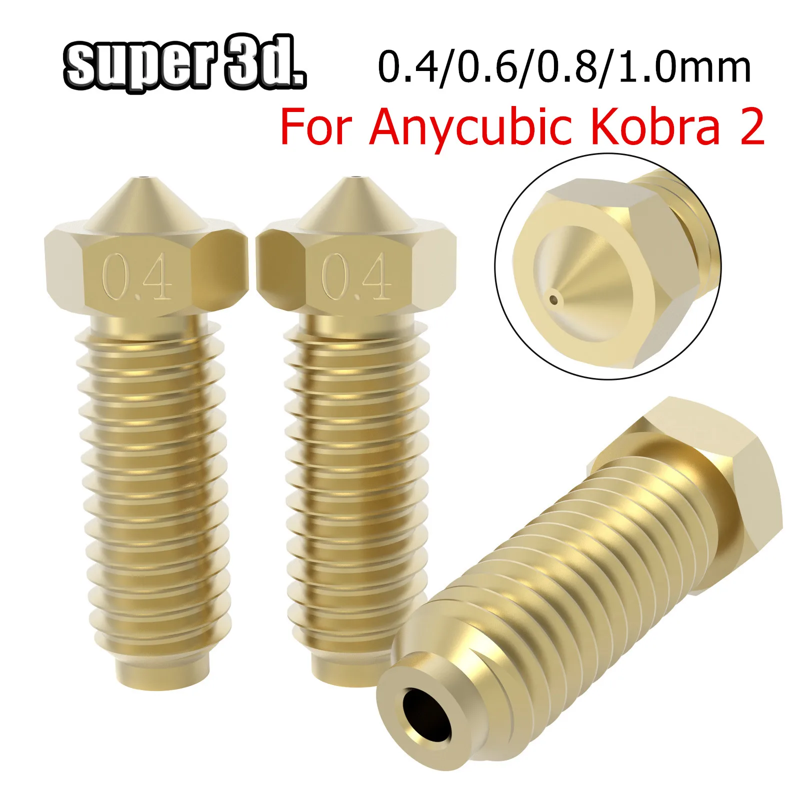 Ugello 0.4/0.6/0.8/1.0Mm Per Anycubic Kobra 2 Ugelli In Ottone Accessori Per Stampante 3D Ugello 1.75Mm Per Serie Kobra 2 Pro/Max/Plus