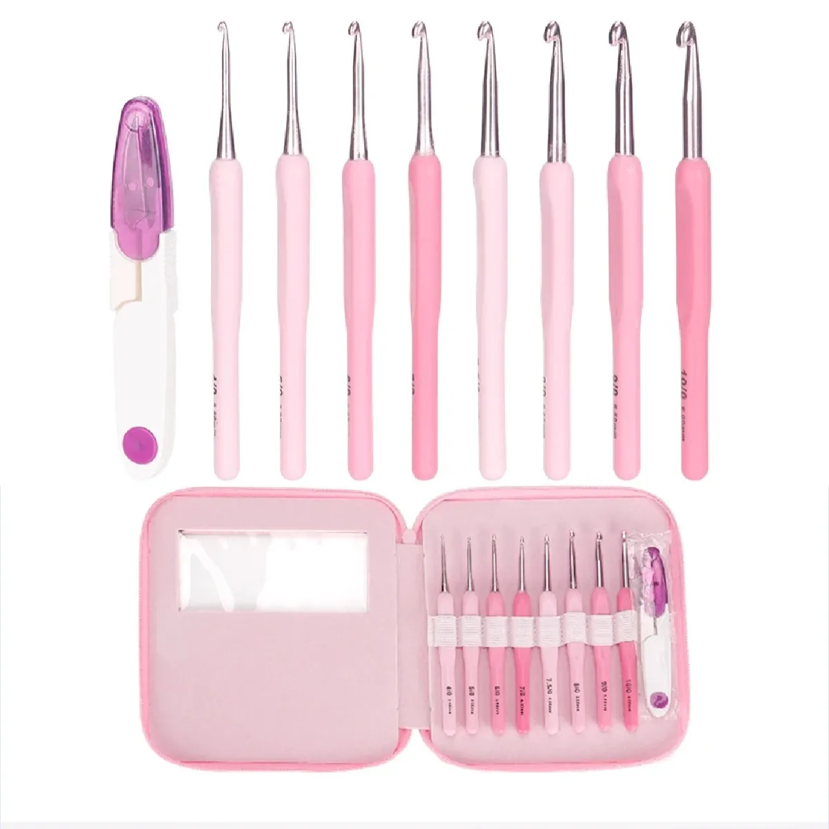 

9pcs/set Crochet Hooks Set Pink Color Plastic Handle Knitting Hook Needles For Crocheting Knit DIY Sewing Accessories Knit Tools