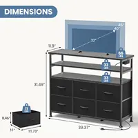 JHK TV Stand Dresser For Living Room With 6 Fabric Drawers Storage Up to 45 inch TV Wood Top TV Media Console Table Cabinet 2