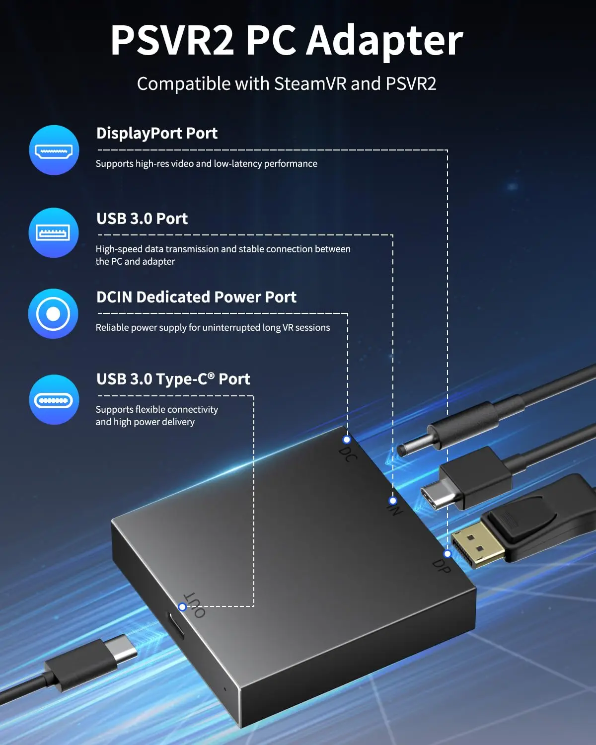 thumbnail image 2 of PS VR2 To PC Adapter - Play SteamVR Games On Your PlayStation VR2 Headset (DisplayPort & USB Required) 2 of 14