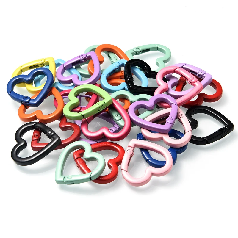 

21 25mm 10Pcs Metal Heart Shape Ring Spring Clasps Openable Carabiner For Keychain Bag Clips Hook Dog Chain Buckles Connector