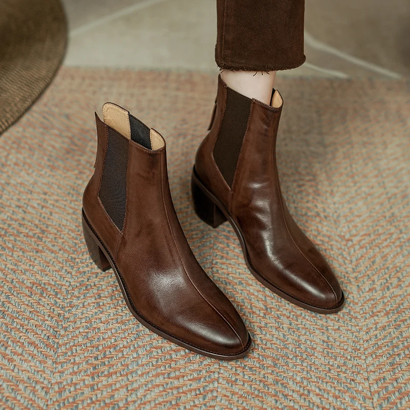 

Heihaian Smoke Booties Fall/Winter 2023 New Retro Commuter Booties Round Toe Back Zipper Chelsea Boots For Women 34-42