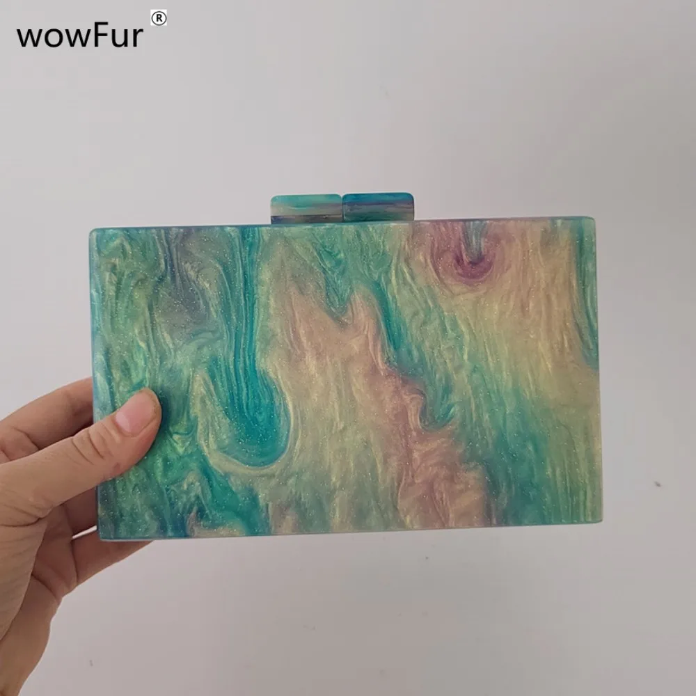 Nice Sky Blue Glitter Acrilico Box Frizioni Donna Donna Brand New Pvc Evening Lady Gift Mini Flap Girl Borse Borsa E Portamonete