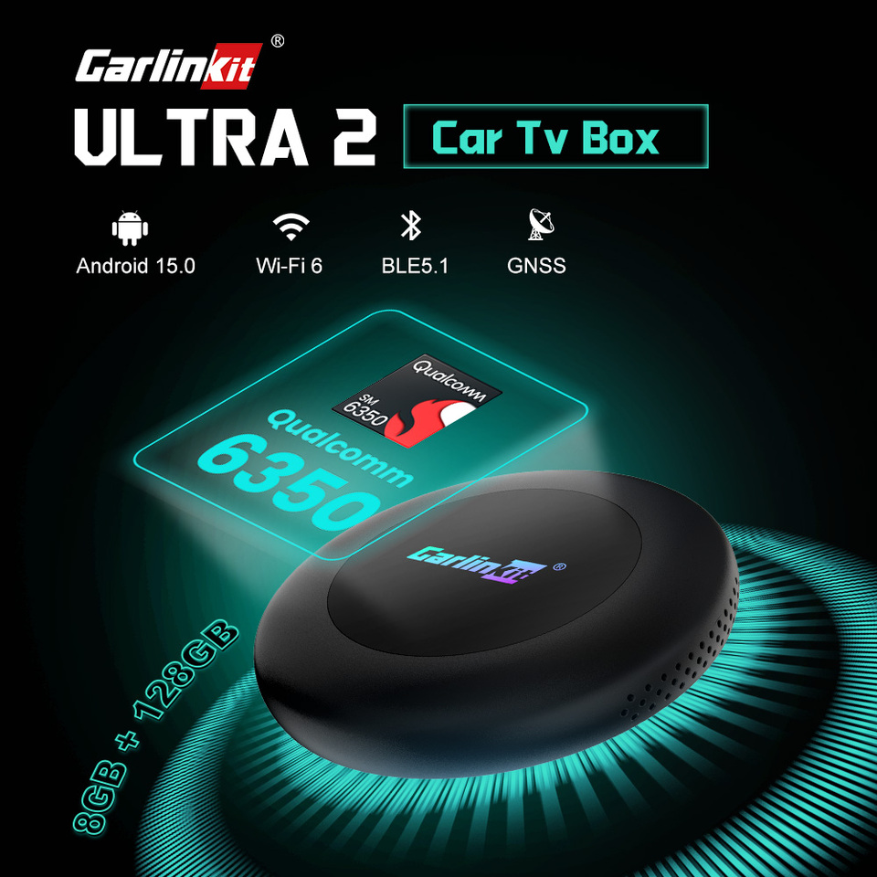 CarlinKit Ultra2 box Android 15.0 SM6350 Tv Box CarPlay Wireless Android Auto Wireless Adapter Support Youtube Netfilx IPTV GNSS