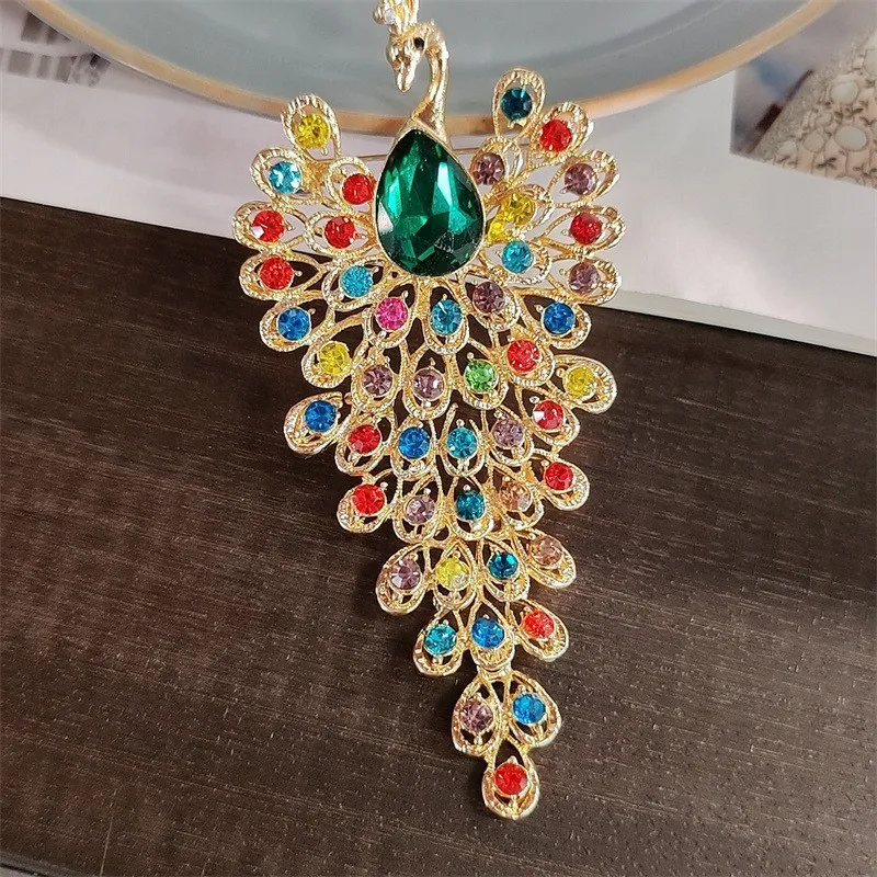 CZ Colorful Peacock Brooch For Women - Rhinestone Gold Plated Bird Lapel Pin, Crystal Animal Jewelry Gift