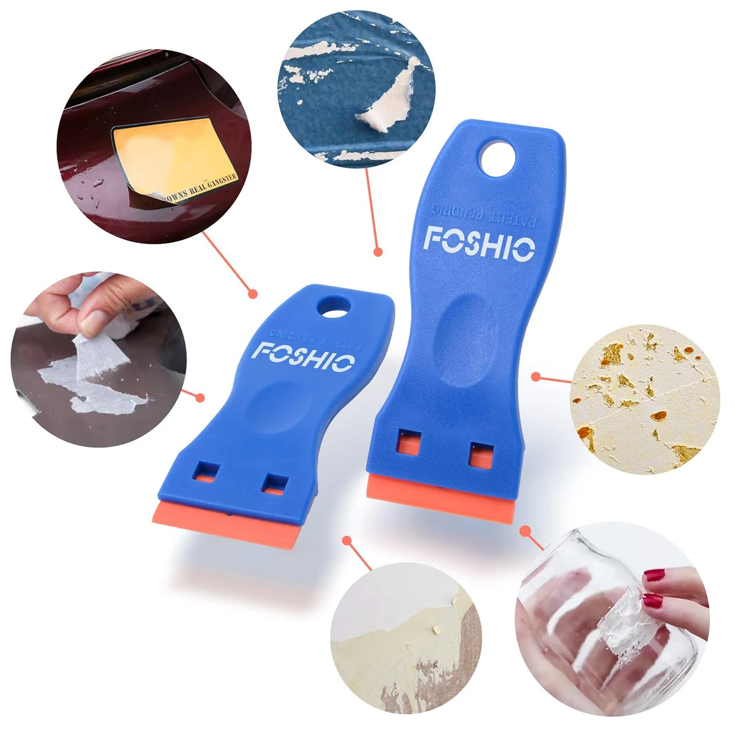 FOSHIO 플라스틱 스크레이퍼 1.5인치 양날 면도날 자동차 창 유리 비닐 스티커 라벨 제거 도구 주방 청소
