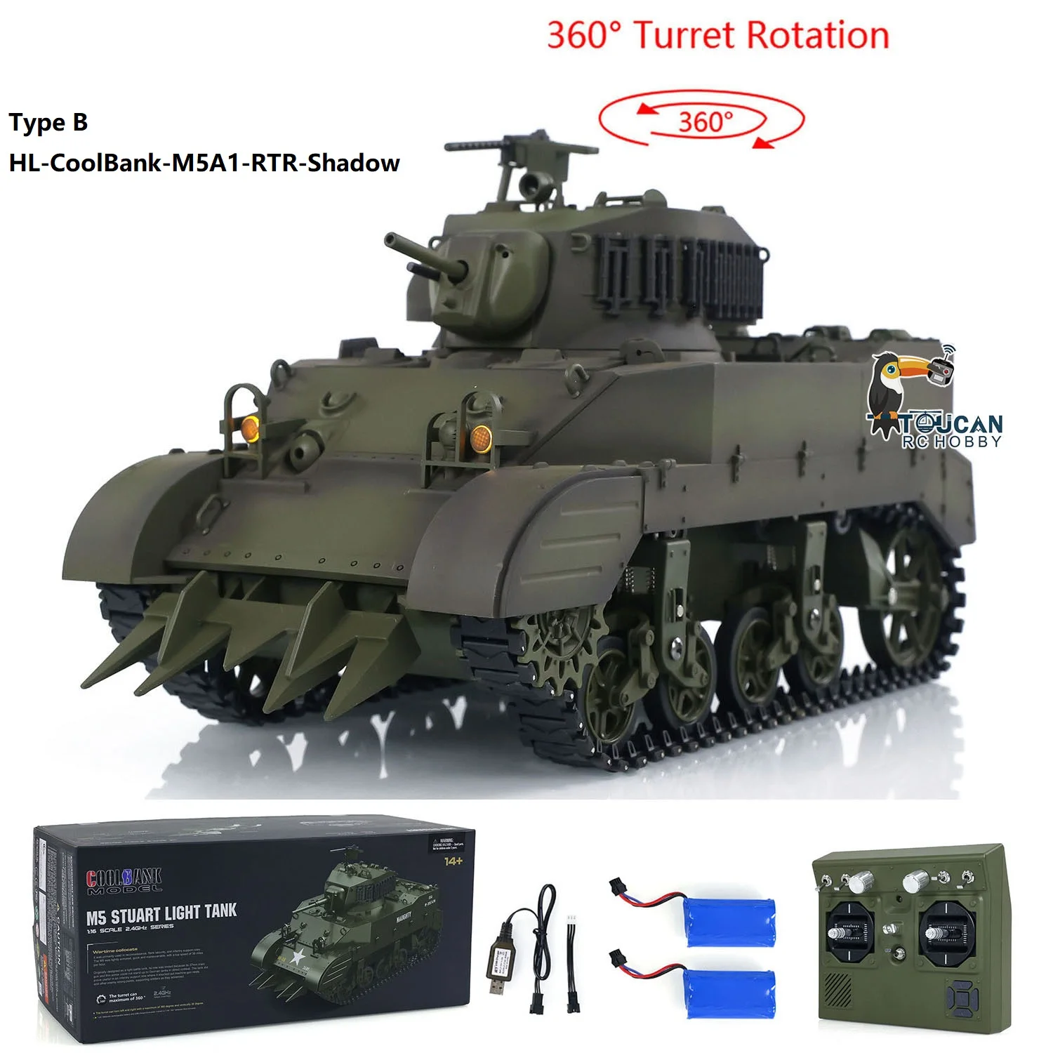 Trois modèles de chars RC 2.4GHz alignés, mettant en avant les options disponibles