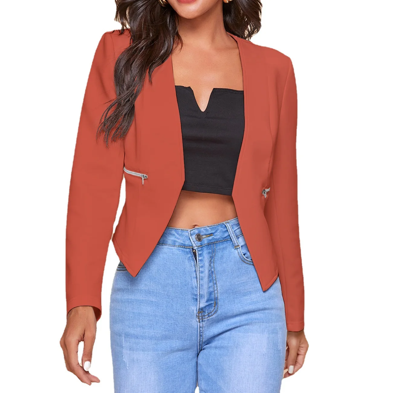Women Slim Blazer Zip Cardigan Coat