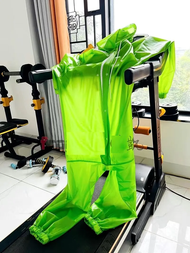 Man Green Waterproof Windproof Hooded Long Sleeve Jumpsuit Anti-Dusty See Through Sexy Costumes DJ Club Private Party