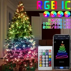 USB-Powered Smart RGB-IC Fairy Light String with Bluetooth & Remote Control (20m 200 LEDs)
