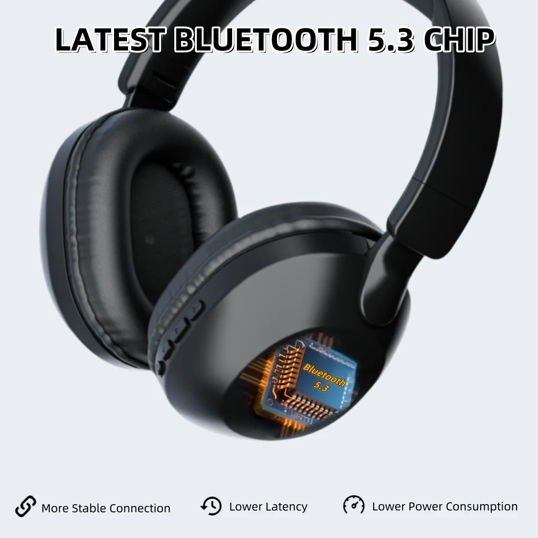 Casque Bluetooth 5.3 Over-Ear Avec Micro Intégré, Son Stéréo