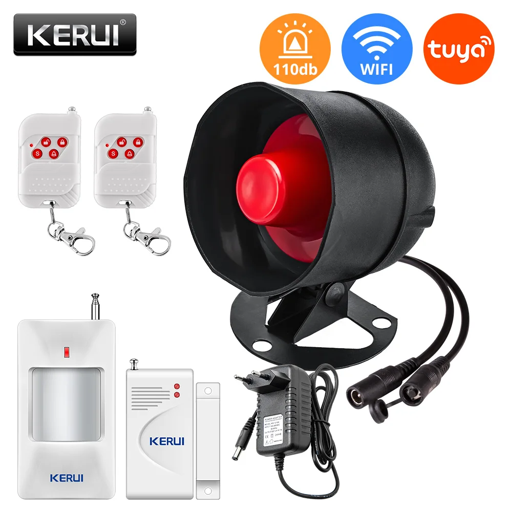 KERUI WIFI Security Alarm System Wireless Tuya Smart Home Outdoor Siren Horn Window Door Sensors Motion Detector Security System Security Alarm Smart Siren Alarm Wireless Alarm Motion Detector