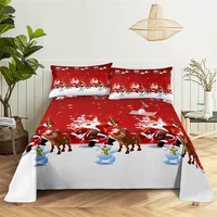 Christmas 0.9/1.2/1.5/1.8/2.0m Digital Printing Polyester Bed Flat Sheet With Pillowcase Print Bedding Set 2