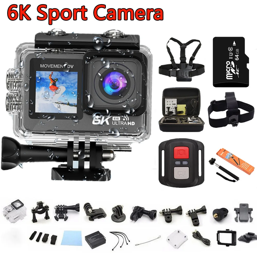 thumbnail image 1 of Cámara de acción antivibración YNFECN 6K 4k 60fps WiFi cámara deportiva impermeable con videocámara profesional Go Remote Control, 1 of 3