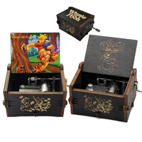 Antique Wooden Music Box - Perfect Gift for Kids Carved Hand Crank For Winnie the Pooh Theme Music 1