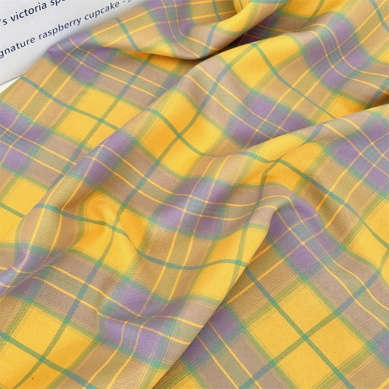 Twill-dyed Plaid Fabric By The Meter for Clothing Dress Jacket Shirt Tablecloth Sheets Handmade DIY Sewing Cloth Soft Yellow 5