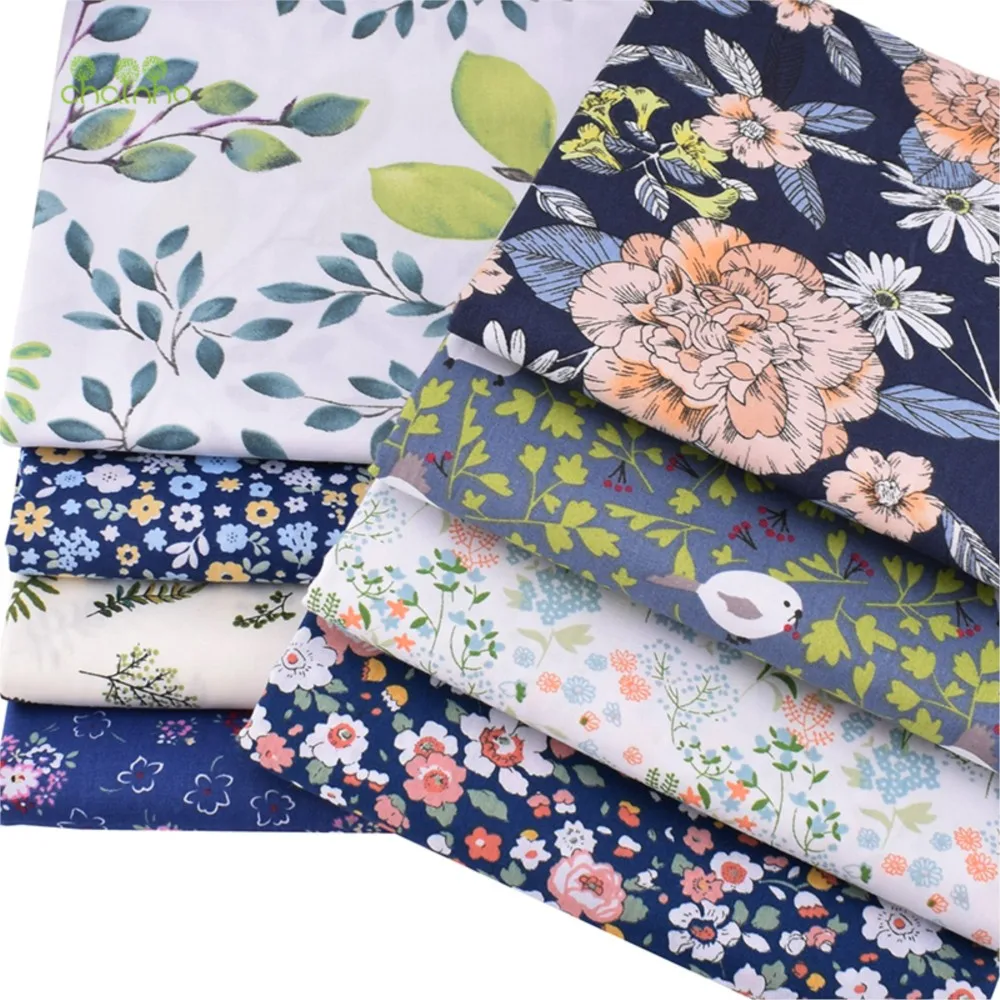 Chainho,Printed Twill Weave Cotton Fabric, DIY Sewing Quilting Material,Patchwork Cloth,Floral Series,2 Sizes,15C104