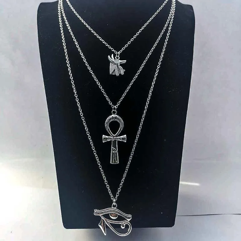 Layered-Necklace-Women-Gold-Ankh-Cross 