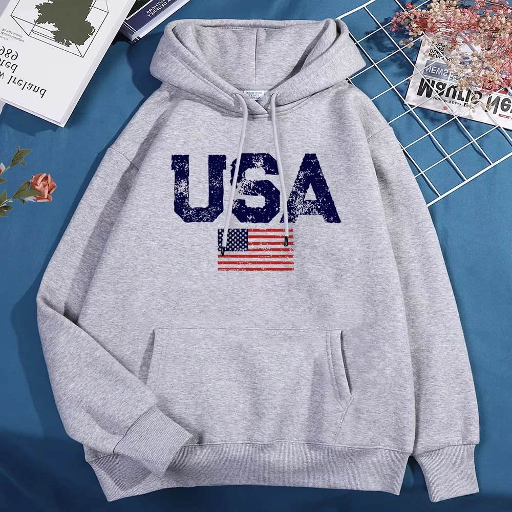 USA-Buchstaben Amerikanische Flagge Sterne und Streifen Hoodie Herren Damen Fleece-Kapuzenpullover Übergroßer Sweatshirt Herbst Taschenkleidung