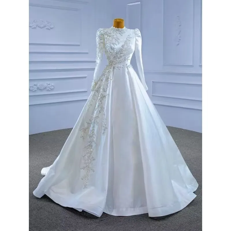 Wedding Long Sleeve Evening Dress New One Shoulder Embroidered A-line Dress Bareback Sexy Banquet Ball Customized