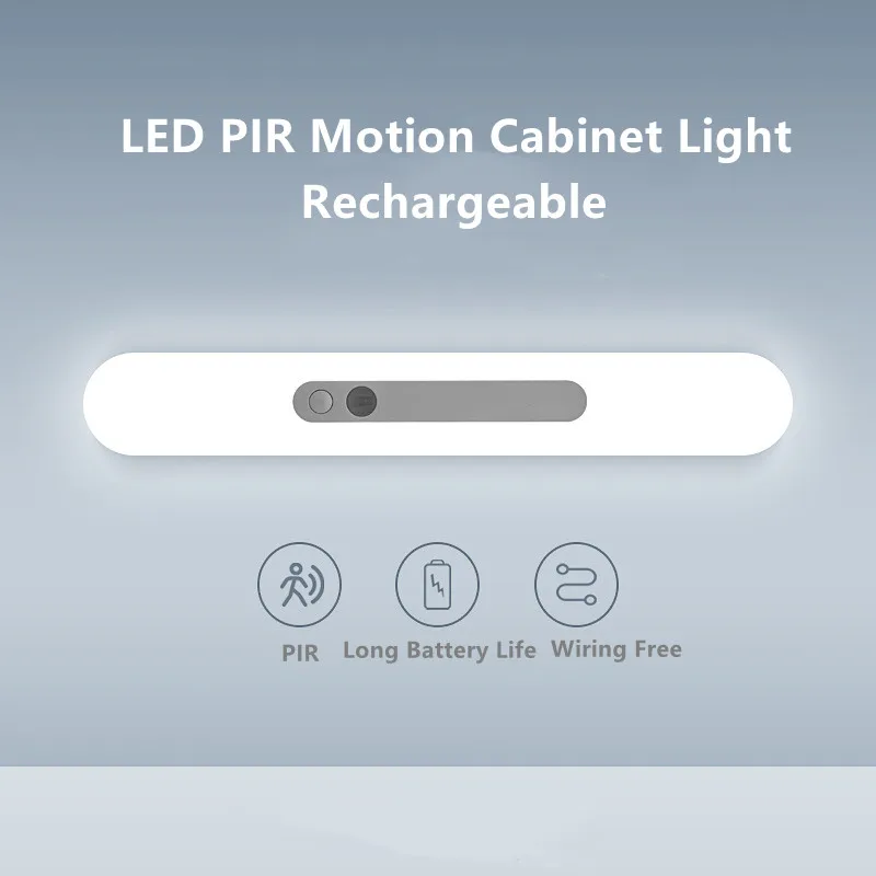 

Светодиодная лента с пассивным инфракрасным датчиком движения, автоматическое выключение, светодиодная лампа с USB, перезаряжаемая, черная, алюминиевая, для кухни, освещение, светодиодный светильник