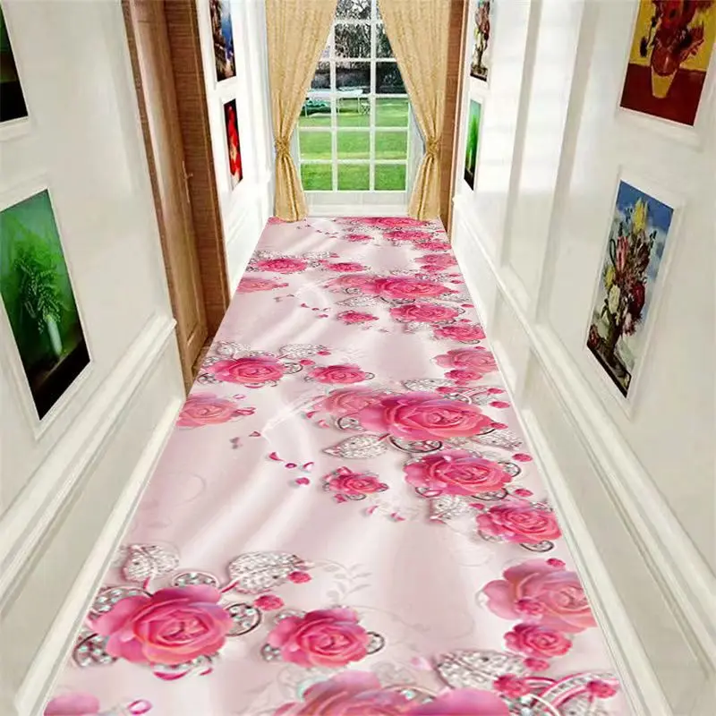 

Flower Long Hallway Carpet Bedside Home Bedside Balcony Floor Mat Home Carpet Europe Rug Living Room Pastoral Corridor Area Rug