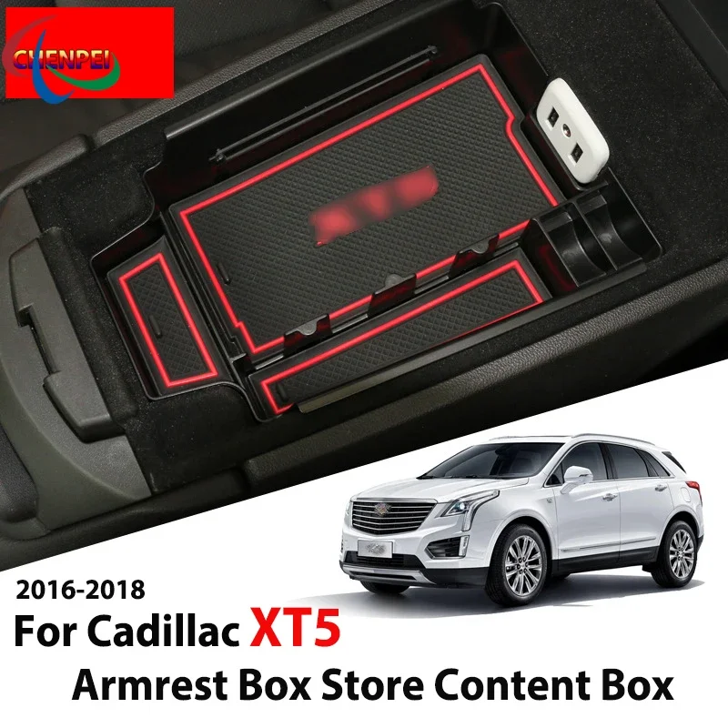 

Car Armrest Box Storage Center Console Organizer Container Holder Box For Cadillac XT5 2016 2017 2018 Car Accessories