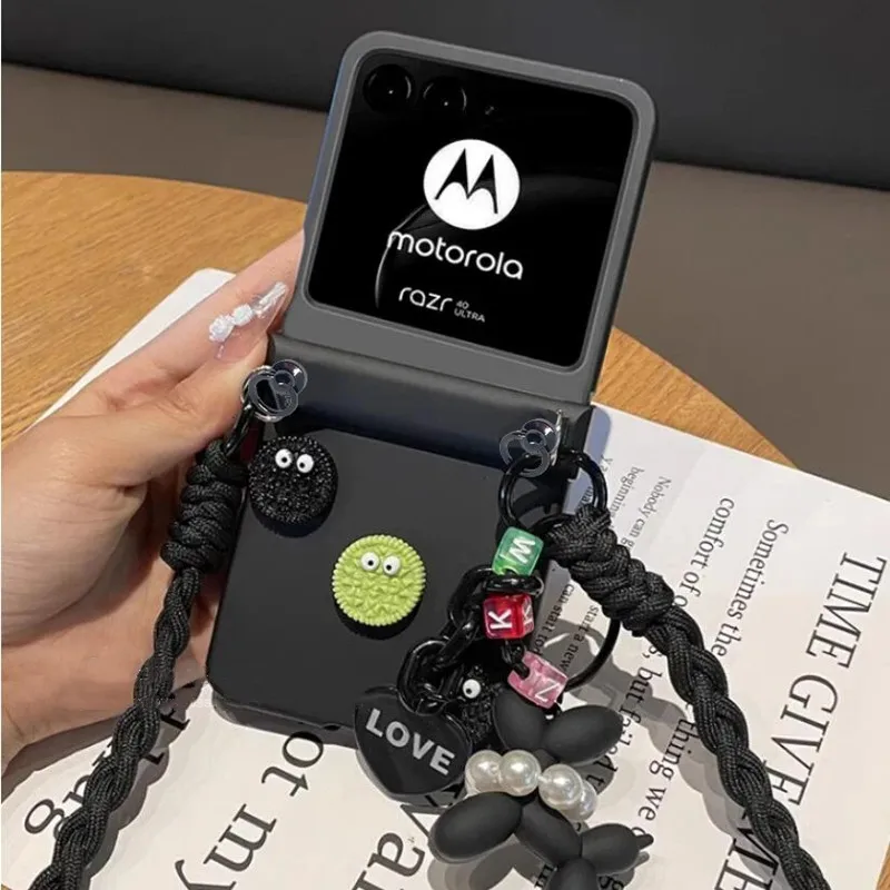 Luxury Crossbody Lanyard Hinge Phone Case with Cute Dog Pendant Decoration