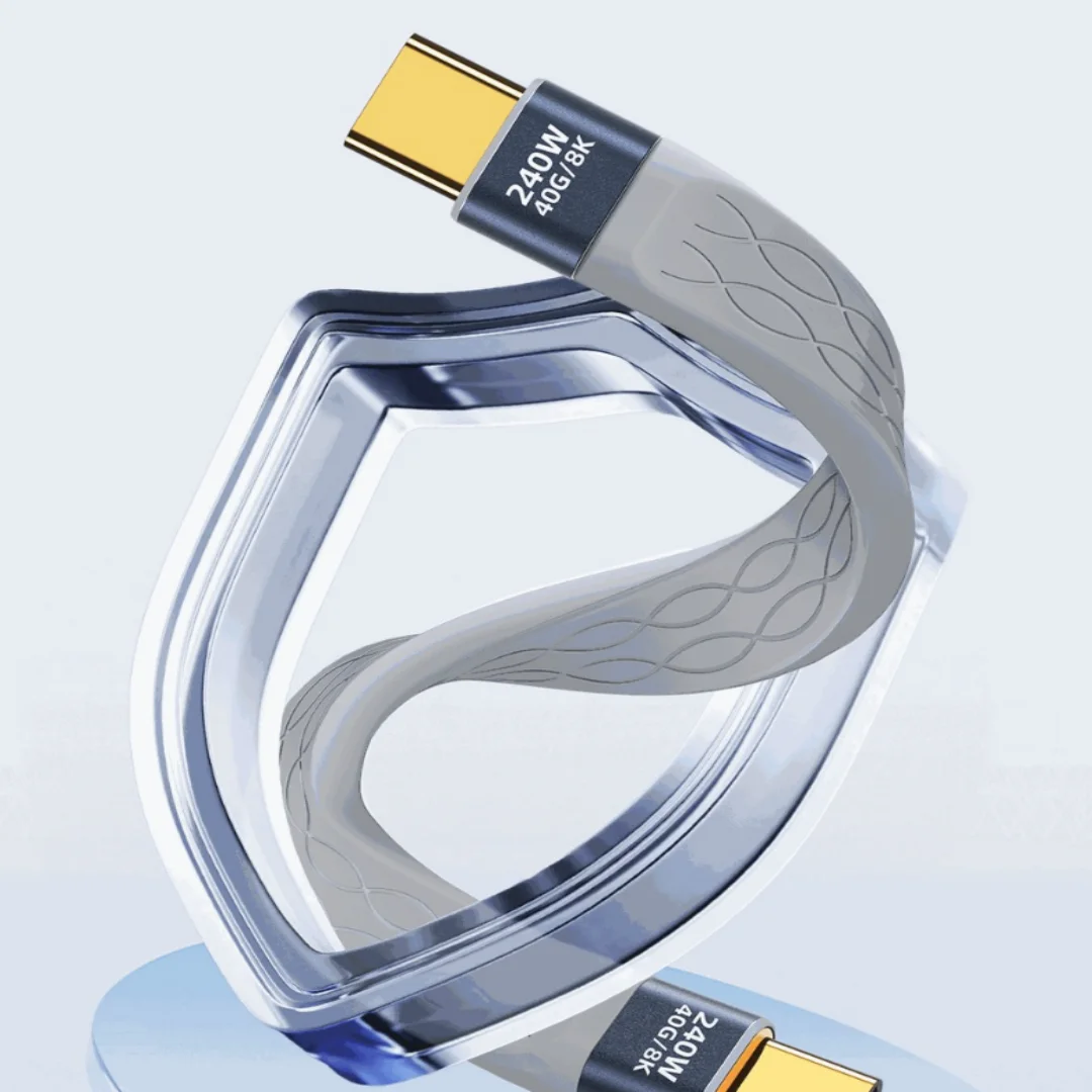 240W PD 풀 기능 플랫 USB4 타입-C 케이블 40Gbps 데이터 동기화 8K 비디오 출력 외장형 SSD용 충전 케이블