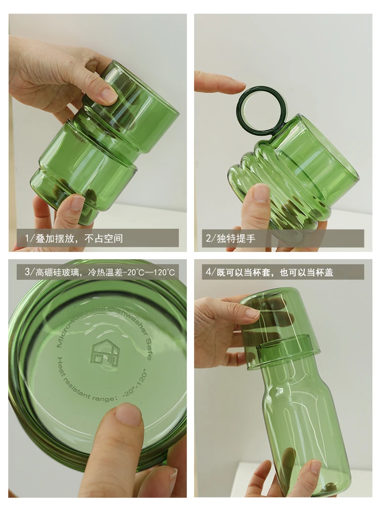 Teapot Cup Set Green Glass Teacup Set for Home Office Use