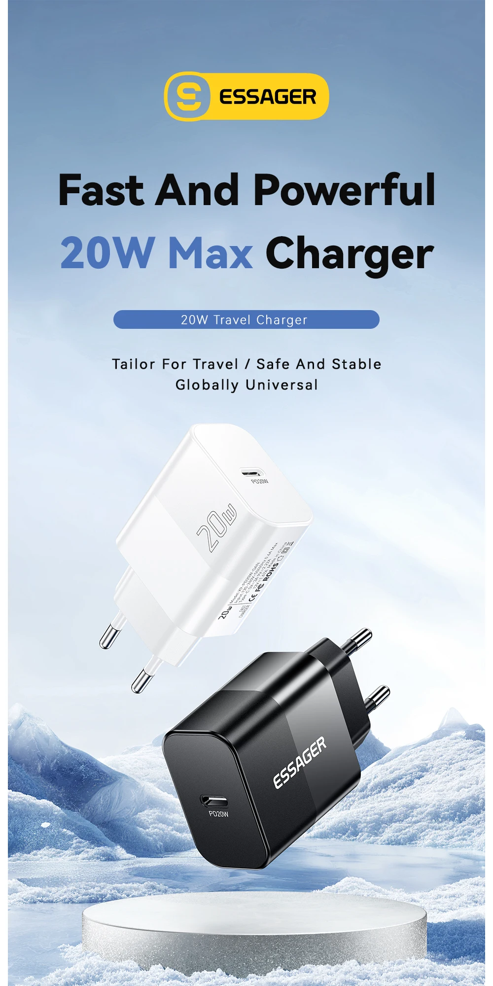20W USB Type C GaN Charger Portable USB C Travel Charger Support Type C PD Fast
