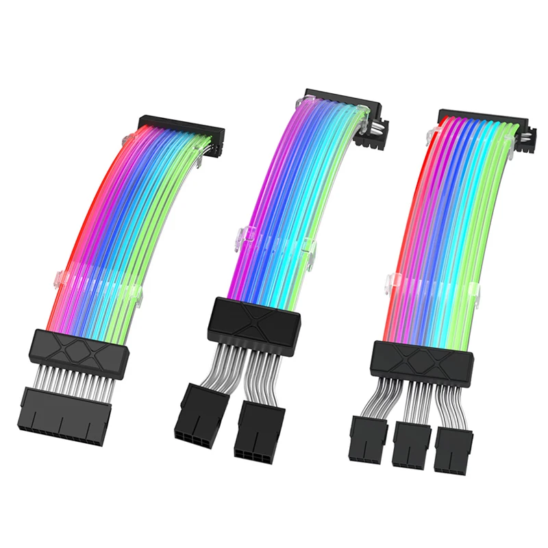 Jumpeak Computer 18AWG ARGB Sync PSU Power Supply Extension Cable Kit ATX 24PIN VGA GPU PCI-E 8PIN 6Pin RGB PC Module Cables