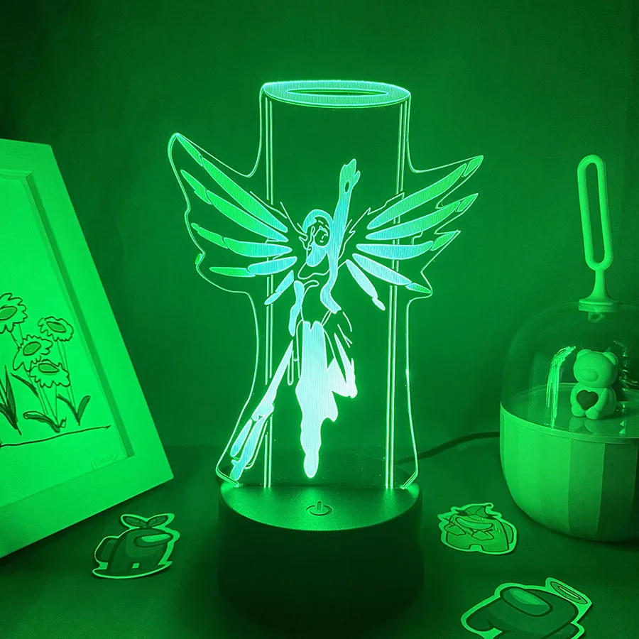 Overwatches OW Game Figure Mercy 3D Led Neon Night Lights Birthday Gift For Friends Gaming Room Table Cool Decor Mercy Lava Lamp