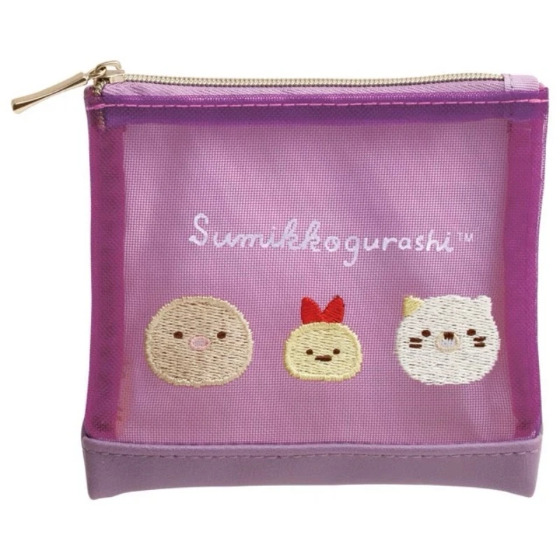 Kawaii Rilakkuma Storage Bag Peripheral Mini Organizer Mesh Transparent Storage Stationery Card Bag Decor Kawaii Gifts